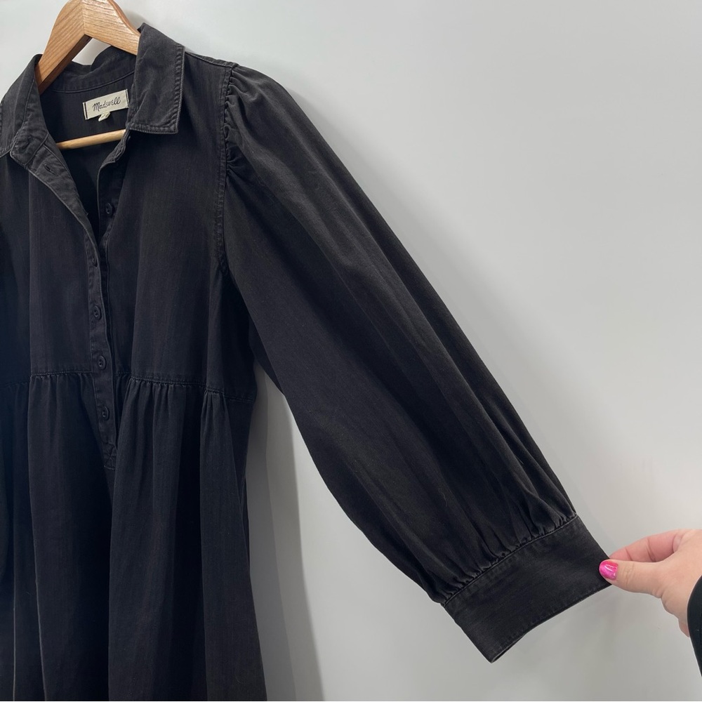 Madewell Denim Babydoll Button Front Shirtdress in Washed Black Size Medium Boho - Picture 6 of 12